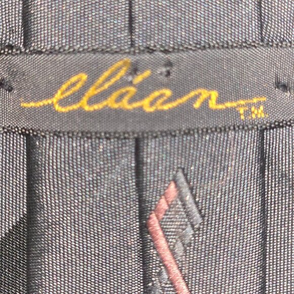 ELAAN MENS TIE BLACK GRAY WITH PINK DIAMOND EMBROIDERED DESIGN - Picture 2 of 5